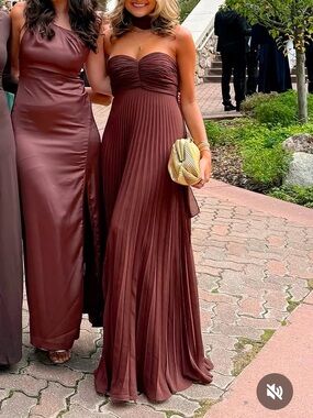 Wedding Guest Brown Pleated Evening Dress